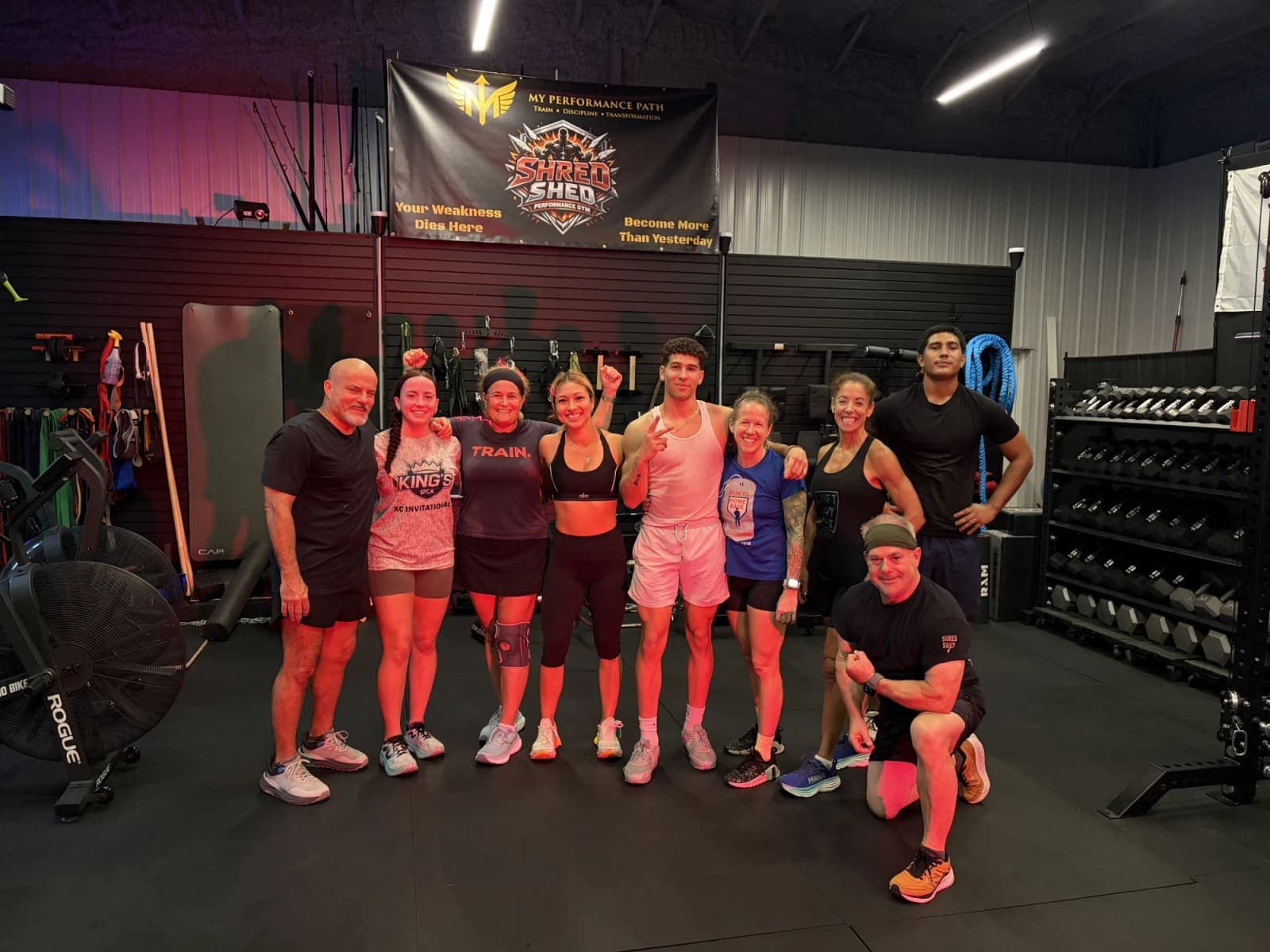 The Shred Shed team and members under the My Performance Path and Shred Shed banners